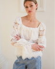 Whimsy Embroidered Lace Square Neck Blouse
