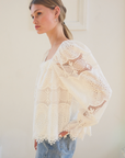 Whimsy Embroidered Lace Square Neck Blouse