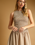 Mocha Mini Gingham Pattern Sleeveless Dress