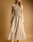 Mocha Mini Gingham Pattern Sleeveless Dress