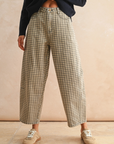Mini Checker Pattern Barrel Pants