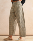 Mini Checker Pattern Barrel Pants