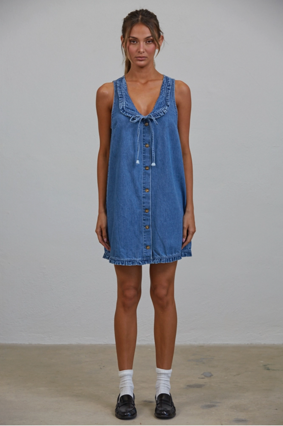 Betsy Ruffle Denim Mini Dress – Kindred Shop & Studio