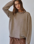 Everyday Cozy Stripe Knit Sweater-Choco