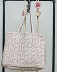 Quilted Pocket Detail Floral Botanical Tote Bag