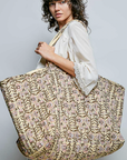 Ribbon-Tie Quilted Floral Jumbo Tote Bag