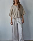 Light Mocha Quarter Sleeve Button Up Cardigan