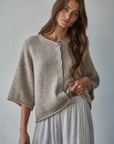 Light Mocha Quarter Sleeve Button Up Cardigan