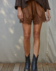 Chocolate Elastic Waist Lace Shorts