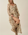 Katy Floral Velvet-Trim Maxi Dress