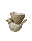 Stoneware Bird w/ Bowl, Cream Color