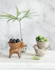Stoneware Bird w/ Bowl, Cream Color