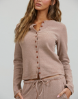 Brown Lounge Striped Button Down Top & Pants Set