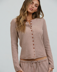 Brown Lounge Striped Button Down Top & Pants Set