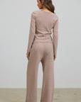 Brown Lounge Striped Button Down Top & Pants Set
