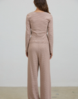 Brown Lounge Striped Button Down Top & Pants Set