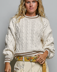 Varsity Cable Knit Double Stripe Sweater