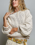 Varsity Cable Knit Double Stripe Sweater