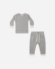 Quincy Mae Waffle Top + Pant Set Midnight Microstripe