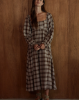 Woven Cotton Spandex Printed Long Sleeve Flare Midi