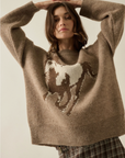 Horse Jacquard-Knit Loose-Fit Drop-Shoulder Sweater
