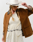 Suede Casual Jacket with Leather Collar