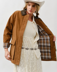Suede Casual Jacket with Leather Collar