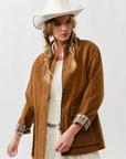 Suede Casual Jacket with Leather Collar