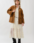 Suede Casual Jacket with Leather Collar