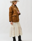 Suede Casual Jacket with Leather Collar
