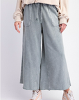WASHED TERRY KNIT WIDE LEG PANTS