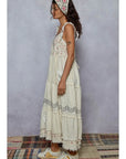Sleeveless Ruffle Strap Textured Woven Denim Maxi Dress