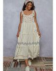 Sleeveless Ruffle Strap Textured Woven Denim Maxi Dress