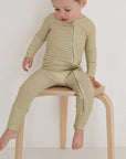 Bamboo Zip Romper | Willow Stripe Ribbed