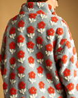 Flower Pattern Zipper Front Sherpa Jacket