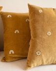 Velvet Cushion Daisy Mustard