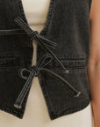 Black Denim Tie Vest