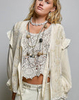 Double Gauze Embroidery Lace Trim Tie-Front Top