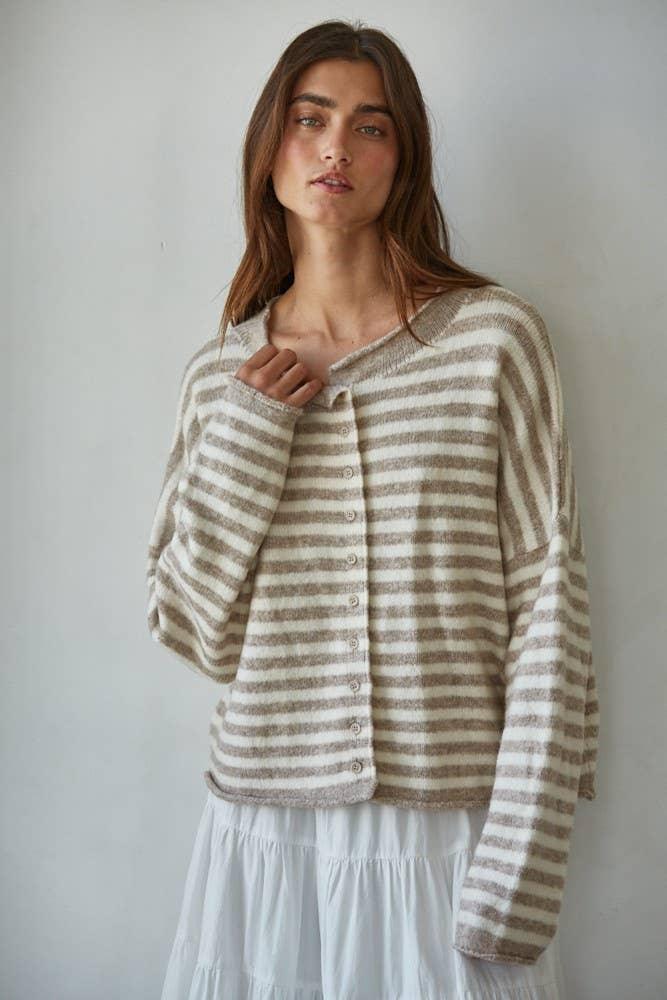 Agnes Stripes Knit Buttondown Cardigan