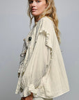 Double Gauze Embroidery Lace Trim Tie-Front Top