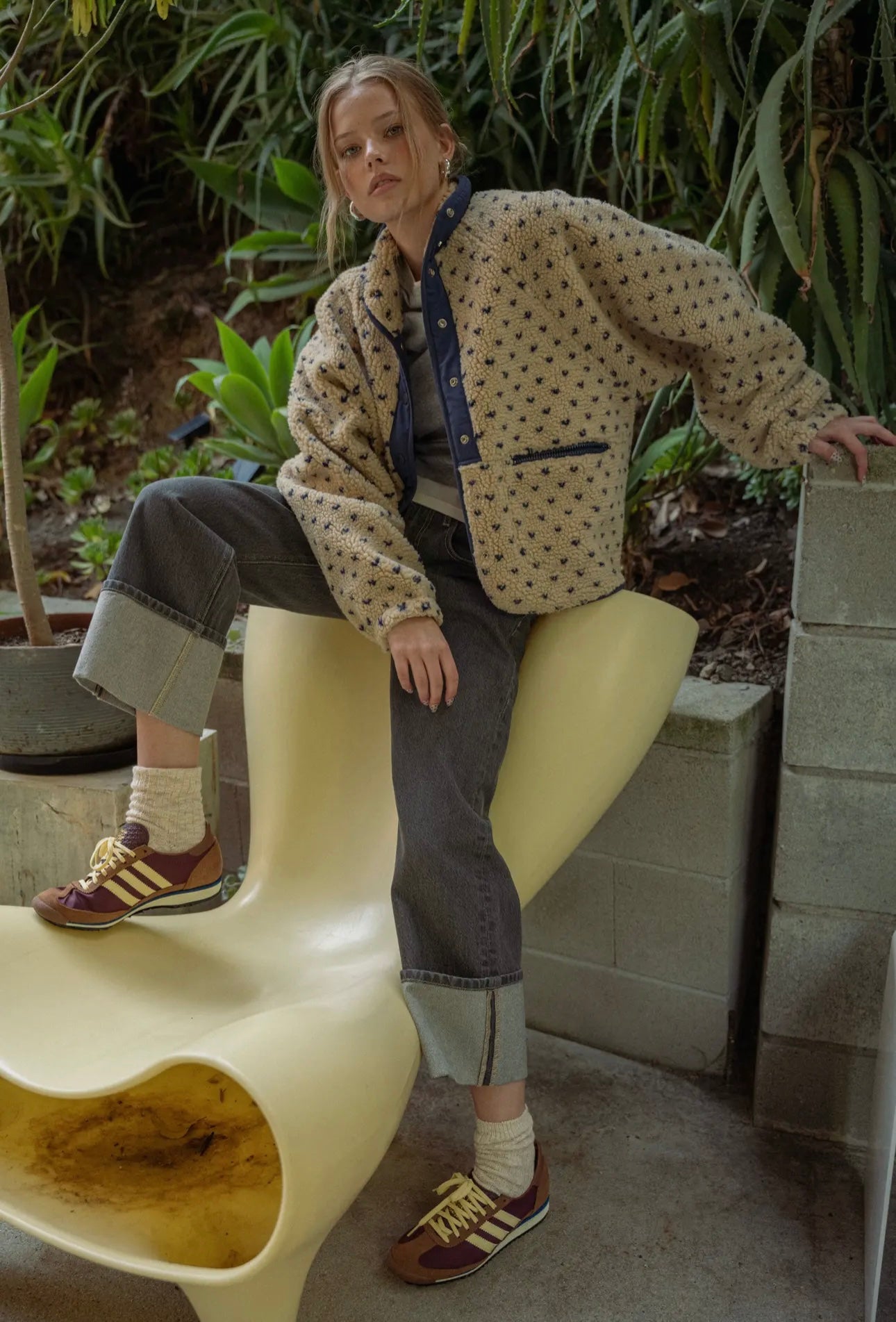 Button Front Pattern Sherpa Jacket