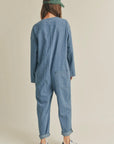 Washed Denim Buttondown Jumpsuit