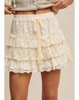 Lace Tiered Shorts with Ruffle Details