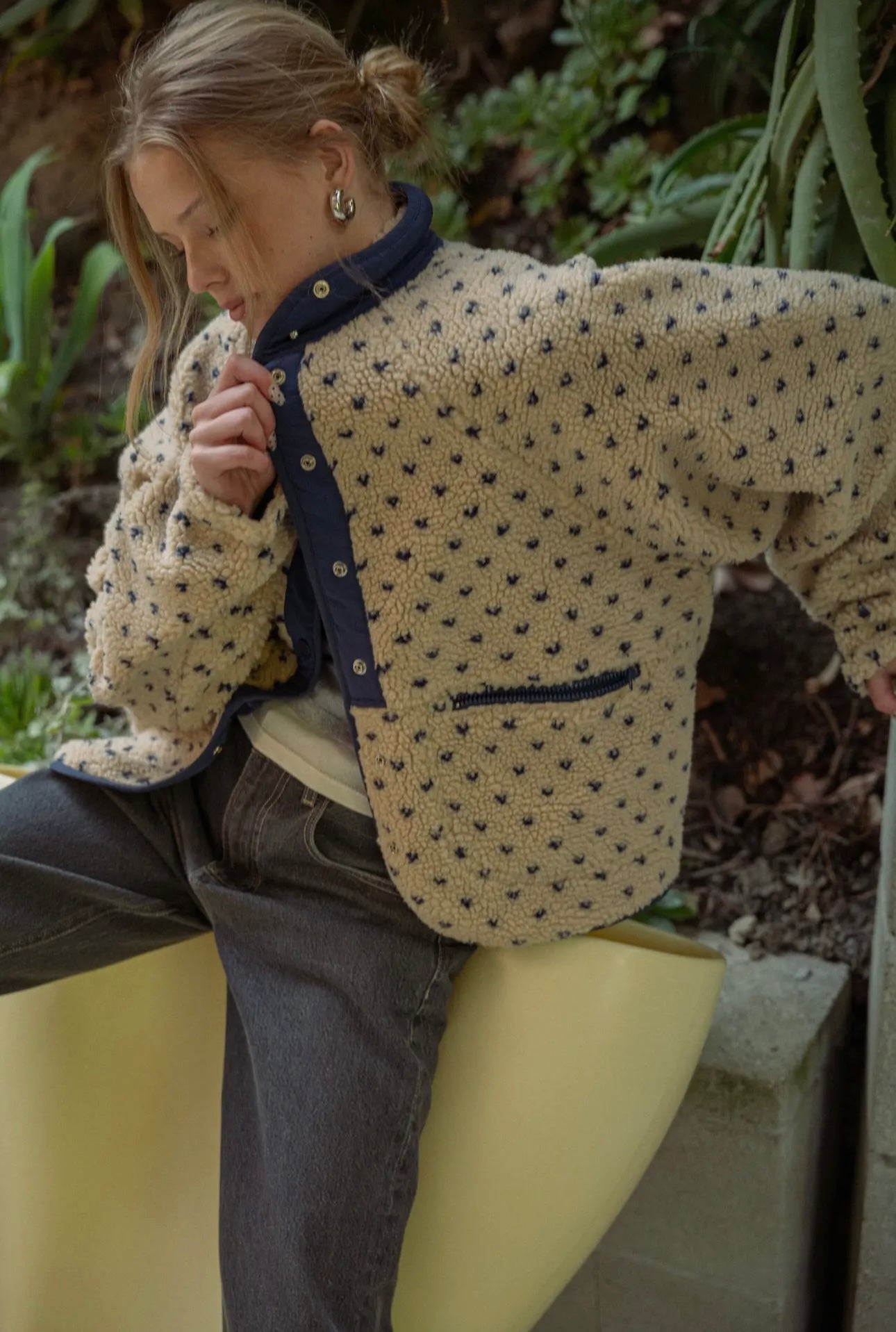 Button Front Pattern Sherpa Jacket