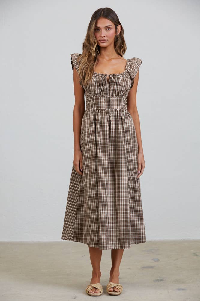 Dakota Checked Ruffle Midi Dress