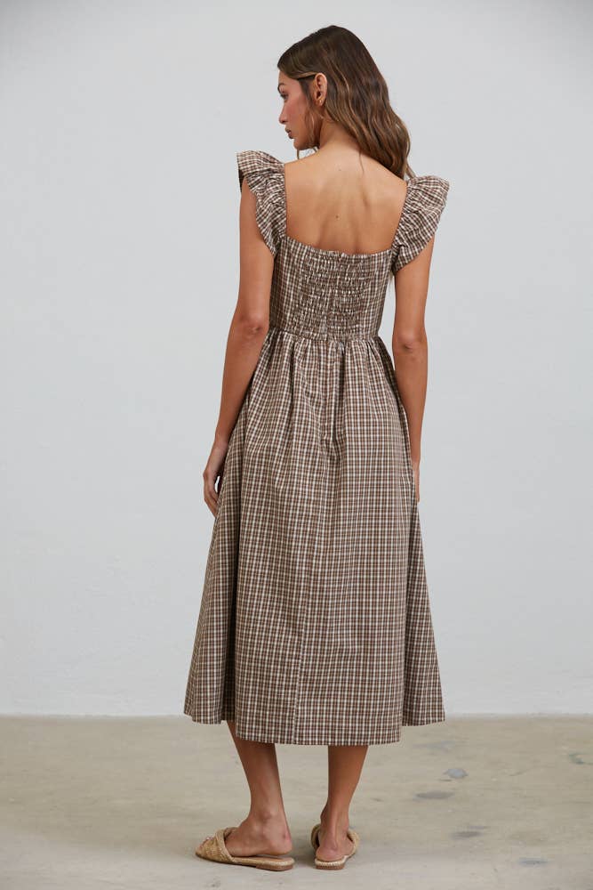 Dakota Checked Ruffle Midi Dress