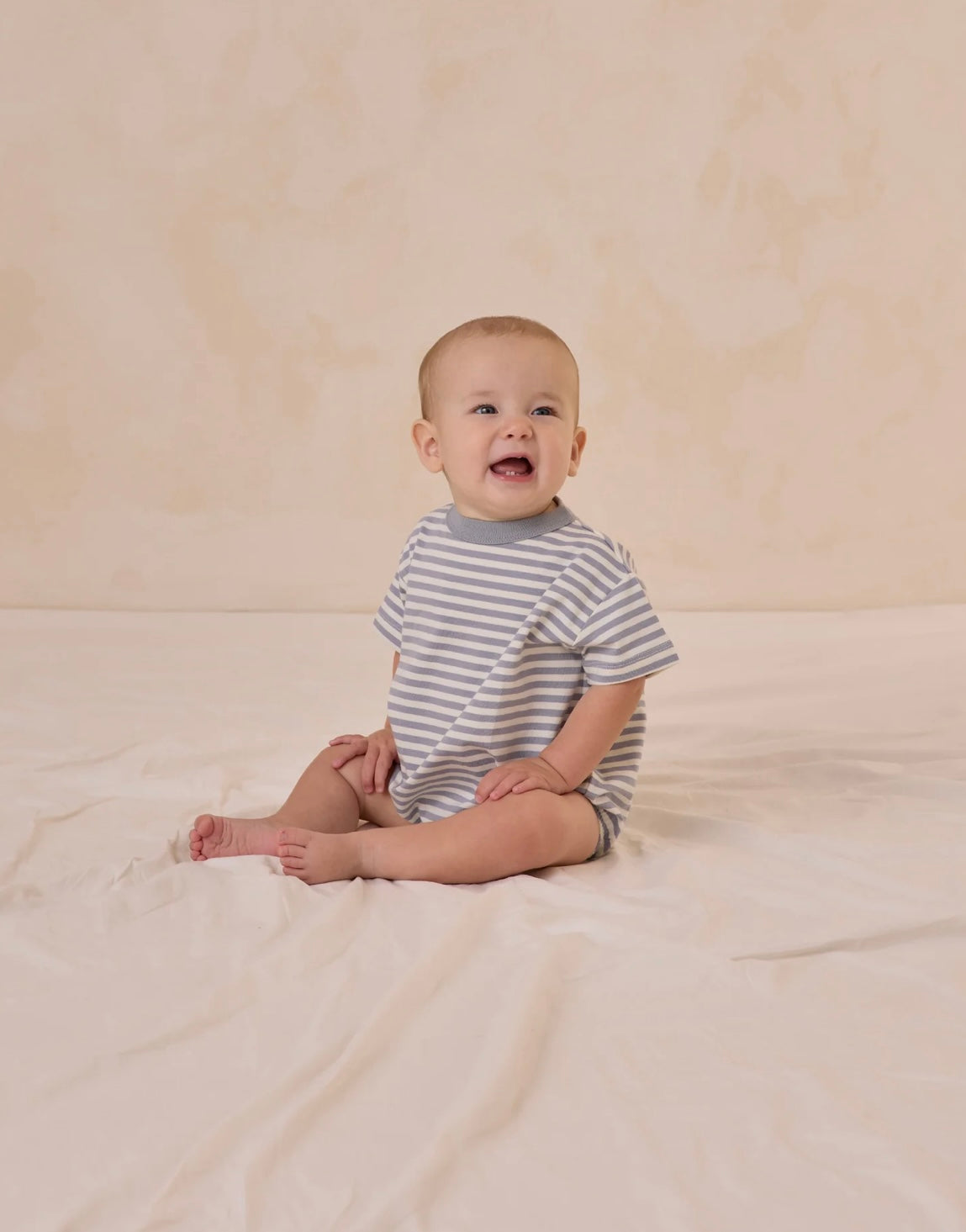 Relaxed Bubble Romper || Blue Stripe, Quincy Mae