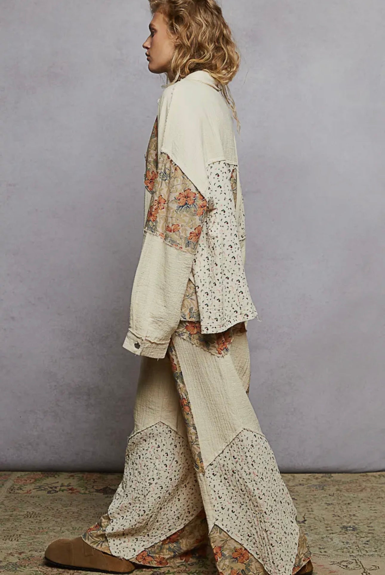 Double Gauze Varied Printed Patchwork Pants