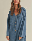 Washed Denim Buttondown Jumpsuit