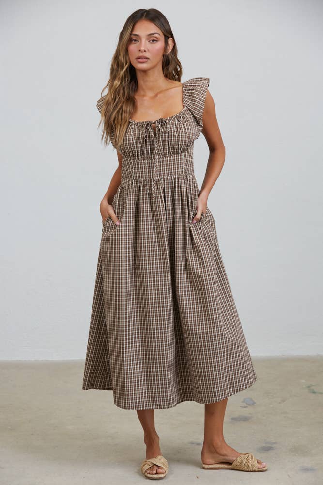 Dakota Checked Ruffle Midi Dress